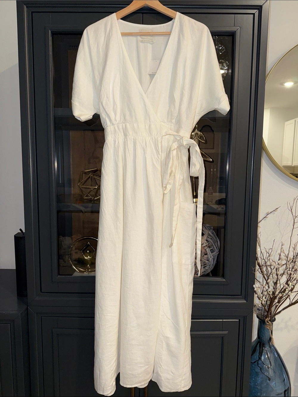 Urban Outfitters Cream Wrap Lined Maxi Dress with Tie Waist